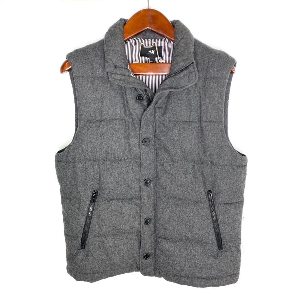 H&M Lined Wool Blend Zip Button Puffer Vest Large